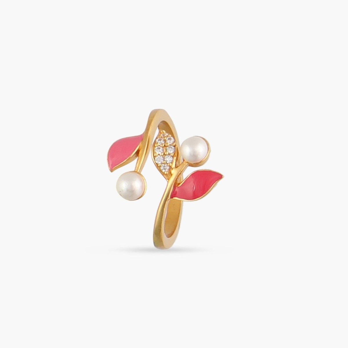 Eriha Pearl Statement CZ Pink Leaf Finger Ring