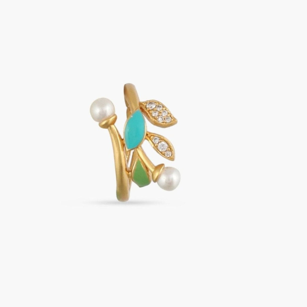 Eriha Pearl Nakshtra CZ Green Leaf Finger Ring