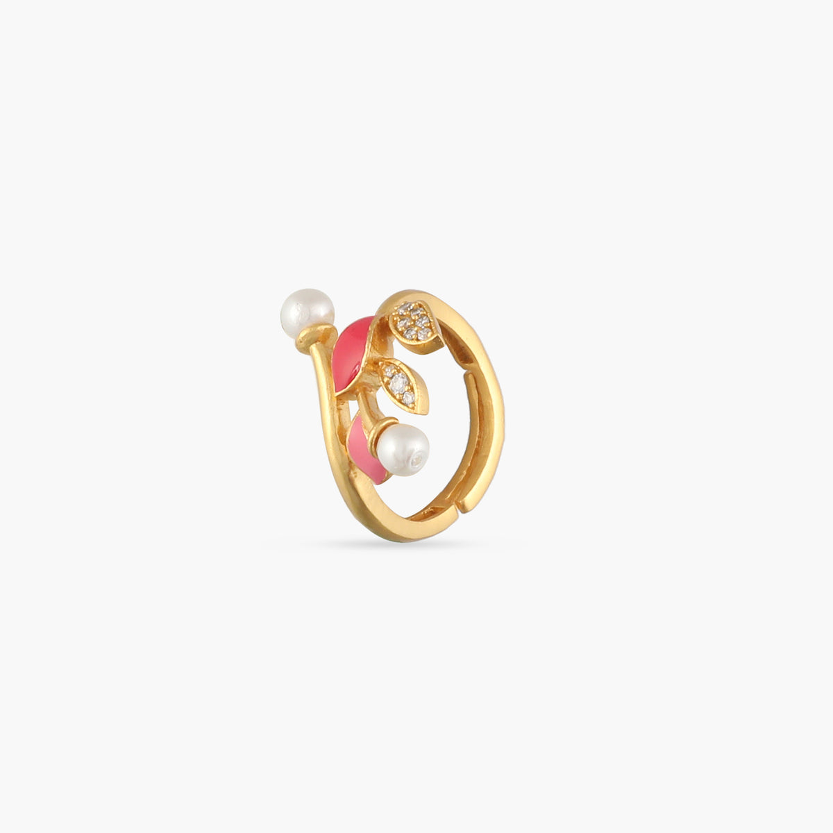 Eriha Pearl Nakshtra CZ Pink Leaf Finger Ring