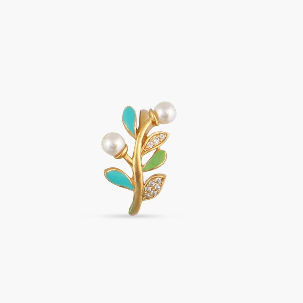 Eriha Pearl Floral CZ Green Leaf Finger Ring