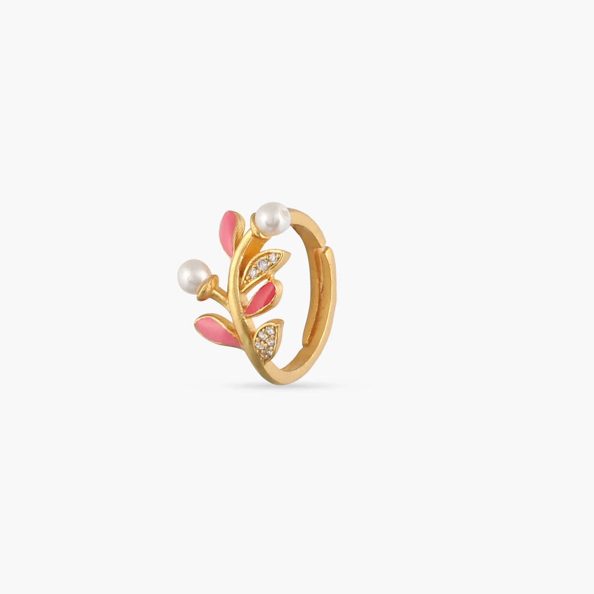 Eriha Pearl Floral CZ Pink Leaf Finger Ring