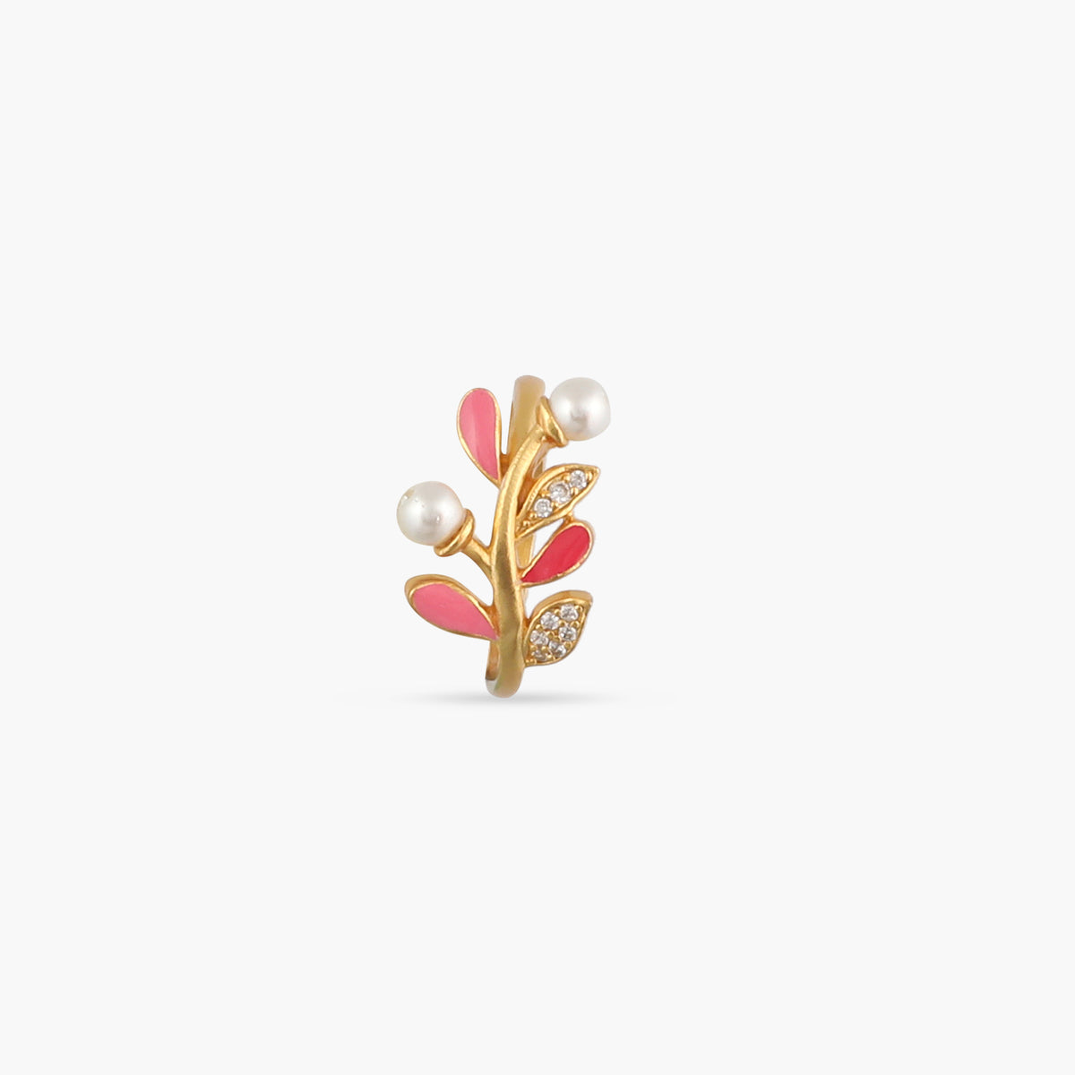 Eriha Pearl Floral CZ Pink Leaf Finger Ring