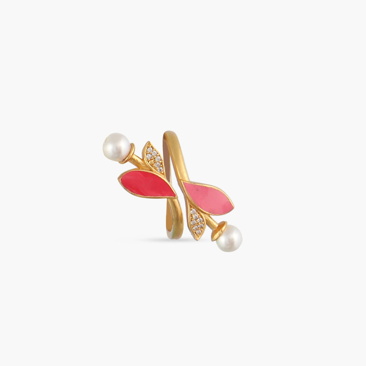 Eriha Pearl Delicate CZ Pink Leaf Finger Ring