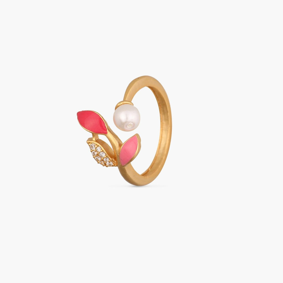 Eriha Pearl CZ Pink Leaf Finger Ring