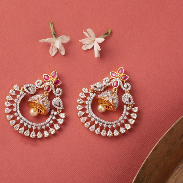 Buy Floral Jhumki Nakshatra CZ Chandbali Earrings | Tarinika