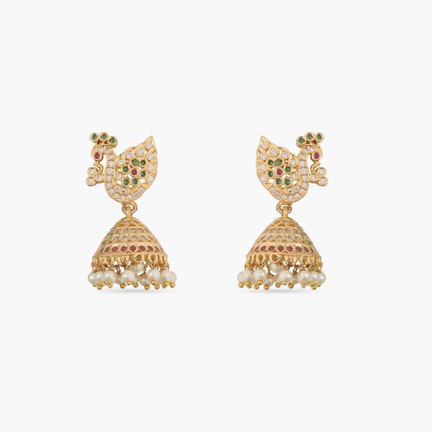 Gold tone white stone south Indian style earrings dj-41756 – dreamjwell