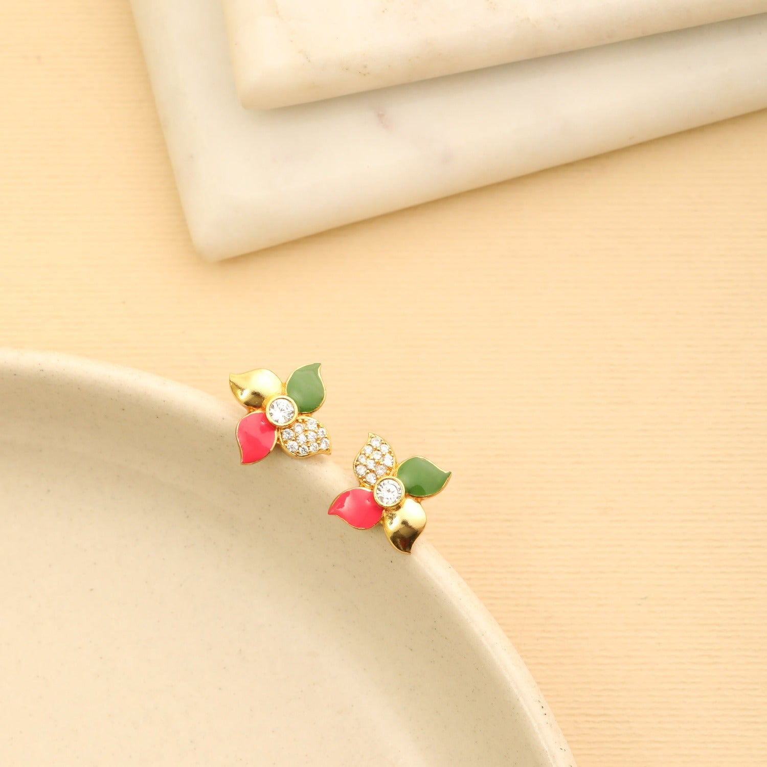 Buy Pansy Floral CZ Simple Stud Earrings | Tarinika - Tarinika India