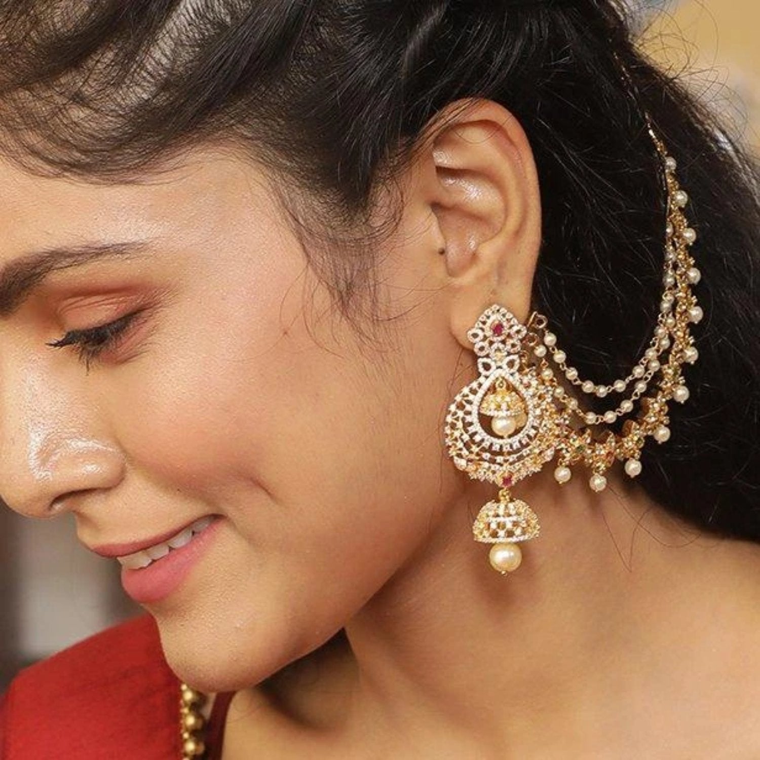 Buy Gold Chain Earrings Gold Ear Cuff Ear Pin 18k Gold Earrings Online in  India  Etsy