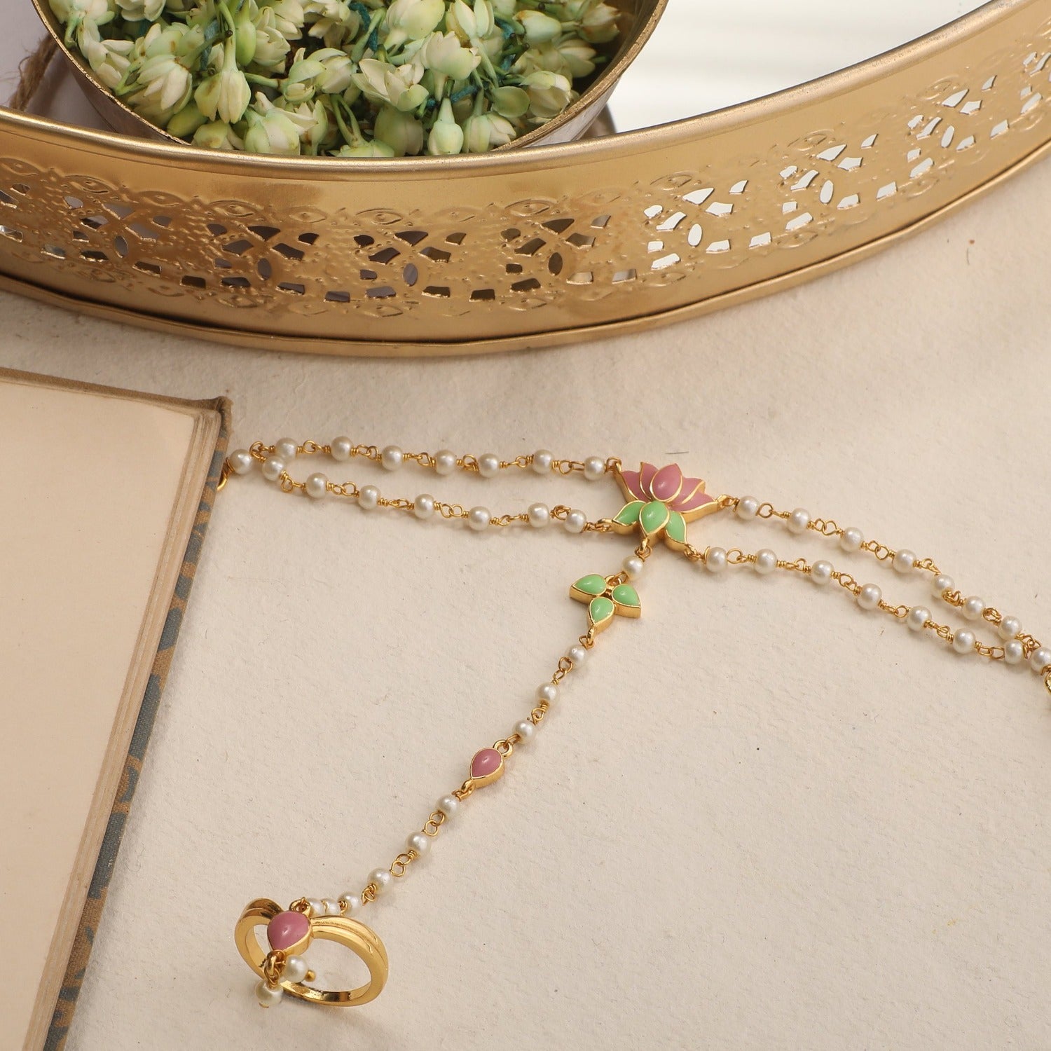 Charming Gold Plated Polki Hand Bracelet – Abdesignsjewellery