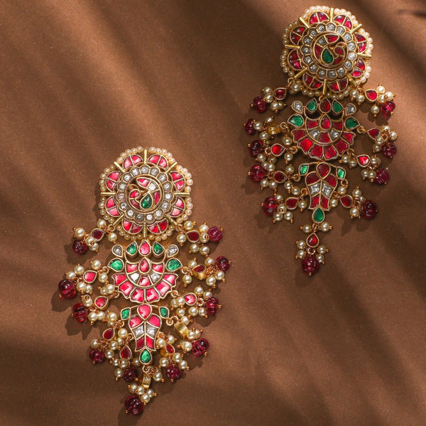 Shop Tarinika's Adhira Gold Plated Kempu Jadau Earrings - Tarinika India